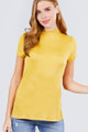 Short Sleeve Mock Neck Rayon Spandex Rib Top Yellow