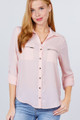 3/4 Roll Up Sleeve Pocket W/zipper Detail Woven Blouse - ACT2.T11672.id.51381e-L