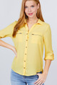 3/4 Roll Up Sleeve Pocket W/zipper Detail Woven Blouse - ACT2.T11672.id.51381g-L