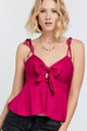 Cutout Detail Ruched Twist Bow Sweetheart Neckline Smocked Back Ribbon Tie Spaghetti Strap Cami Top - DAV2.DT82453_007_F.id.51519-L