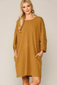 Textured Button Accent Puff Sleeve Side Pockets Shift Dress - GIG2.TA1057.id.52309-L