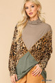 Solid And Animal Print Mixed Knit Turtleneck Top With Long Sleeves - GIG2.TC1437.id.53253-L