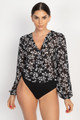 Floral & Shadow Striped Front Wrap Bodysuit - IRI2.MT54520-U1400.id.51860-M
