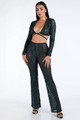 Black Two Piece Sexy Strappy Long Sleeve Crop Top & Matching Pant Sequin Set
