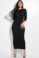 Solid 3/4 Sleeve Midi Dress With Back Cut Out