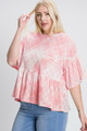 Tie Dye Ruffled Sleeves And Bottom Eyelet Blouse - RKA2.RT3853X PINK.id.53708-1XL