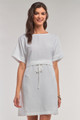 Off-white Short Sleeve Relaxed Fit Draw String Tie Waist Detail Mini Dress