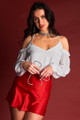 Ariana White Relaxed Fit V-neck Off-the-shoulder Long Sleeve Ruffle Hem Razor Back Top