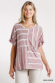 Horizontal And Vertical Striped Short Folded Sleeve Top With High Low Hem - UMG2.M5153.id.52392b-L