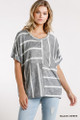 Horizontal And Vertical Striped Short Folded Sleeve Top With High Low Hem - UMG2.M5153.id.52392-L