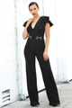 Layered Ruffle Shoulder Jumpsuit W/ Buckle Detail