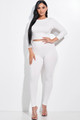 Sexy Two Piece Off White Solid Smocked 3/4 Sleeve Top & Leggings Set