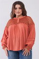 Plus Size Boho Sheer Net Mesh Balloon Sleeve Detail Relaxed Top - TSH2.CT7026.id.53937b-1XL