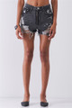 Ripped High-waist Front Zip-up Raw Hem Detail Distressed Mini Black Shorts