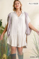 Plus Size Linen Blend Animal Print Short Sleeve Button Down Dress w/Frayed Scoop Hem