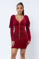 Soft Velvet Pleated Puff Sleeve Low V Neck Front And Back Mini Dress - CAP2.24.CD2852-2.id.55574-L