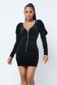 Soft Velvet Pleated Puff Sleeve Low V Neck Front And Back Mini Dress - CAP2.24.CD2852.id.55572-L