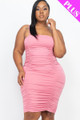 Plus Size Double Ruched Front And Ruched Back Detail Mini Dress