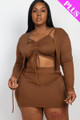 Plus Size Ruched Drawstring Cami Top & Skirt Set With Cardigan - CLA2.24.BTS3221X.id.55654b-1XL