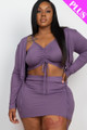 Plus Size Ruched Drawstring Cami Top & Skirt Set With Cardigan - CLA2.24.BTS3221X.id.55654d-1XL