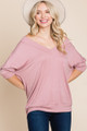 Solid Rib Modal Casual 3/4 Sleeves Dolman Sleeves Top - EME2.24.ETK-8674.id.55721-L