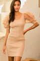 V Neck Contrast Flower Lace Bubble Sleeve Midi Bodycon Dress - MAI2.24.LD51638.id.55668-L