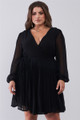 Plus Wrap Deep V-neck Long Puff Sleeve With Elasticated Cuff Pleated Mini Dress - TSH2.24.CD7565.id.54551a-1XL