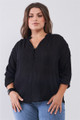 Plus Striped Frill Neck Gathered Sleeve Detail Button-down Relaxed Boho Top - TSH2.24.CT7558.id.54400a-1XL