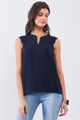 Navy Slit Neckline Scallop Hem Shoulder Detail Loose Fit Tank Top