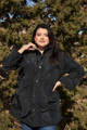 Plus Size Glossy Drawstring Hem Button-down Coach Jacket