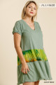 Tie Dye V-neck Short Folded Sleeve Raw Edged Detail Dress With Fringed Hem - UMG2.24.WK3136.id.54689b-1XL