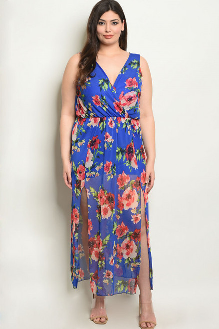 royal blue floral print dress