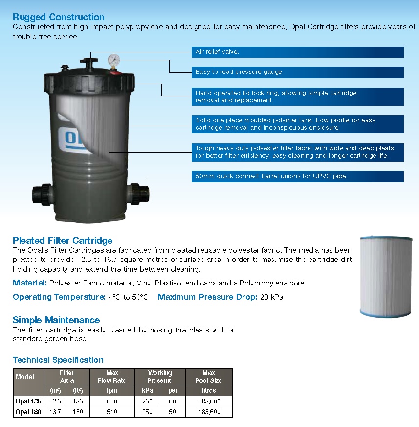 Water Opal 180 Cartridge Filter Captain Nemo's