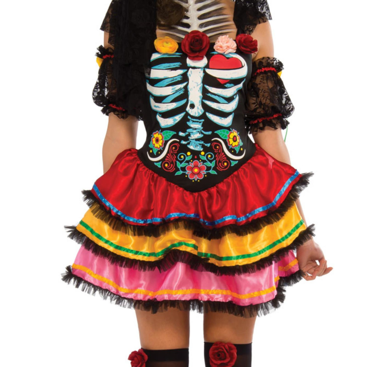 Day Of The Dead Costume Sugar Skull Skeleton Womens Halloween Fancy Dress New Kostüme 