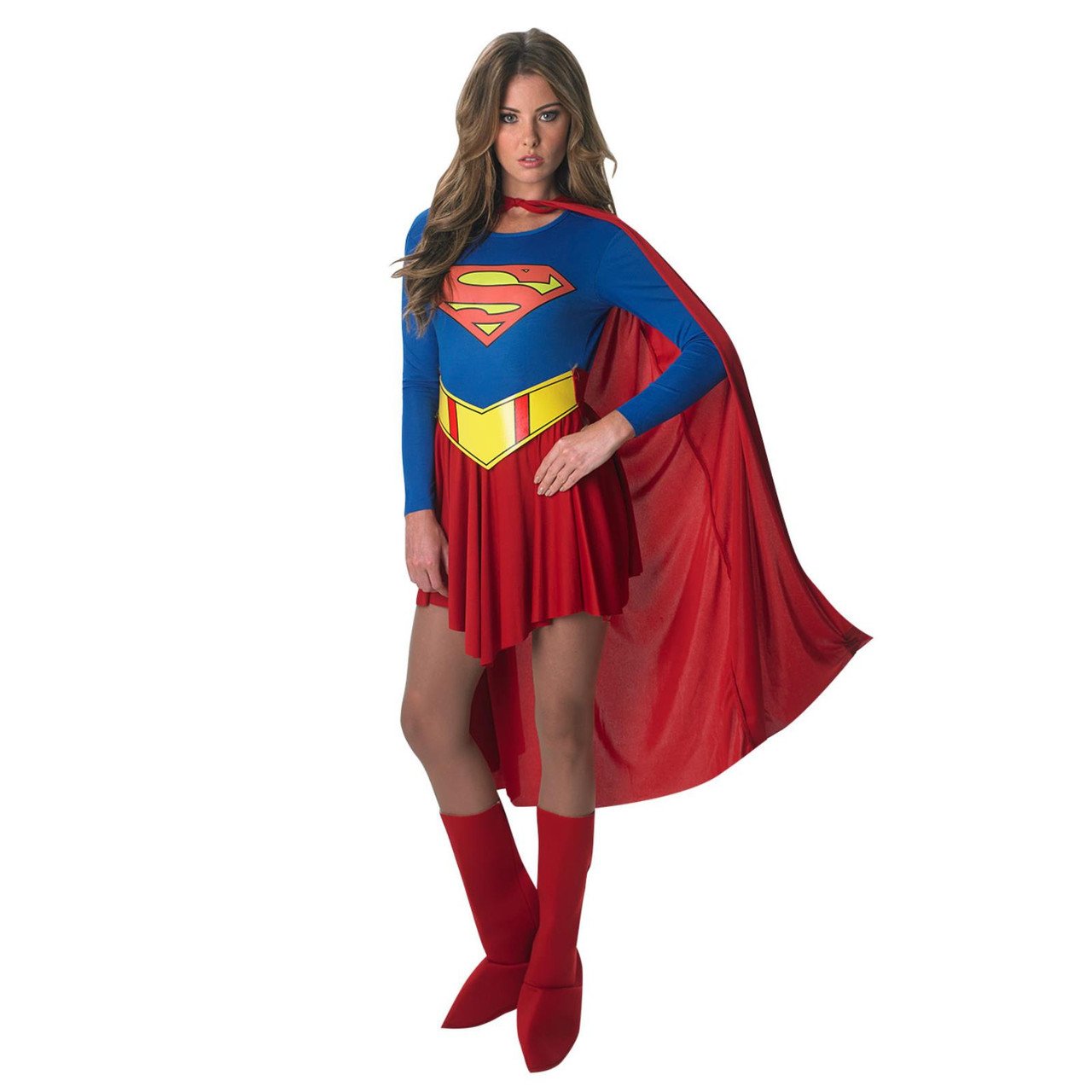 Ladies Official DC Supergirl Costume with Cape - Fancy Dress VIP