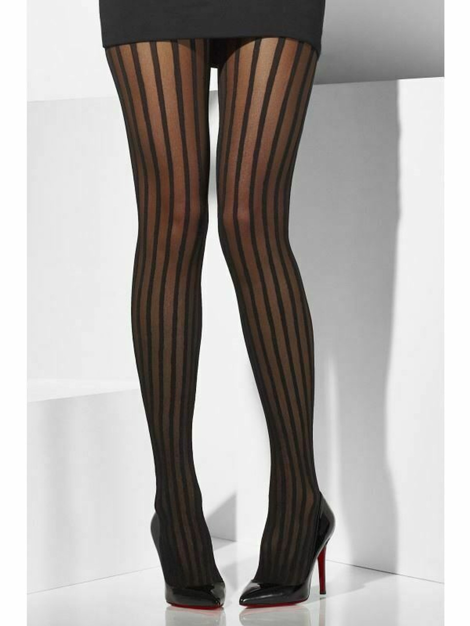 Ladies Vertical Striped Tights Black Burlesque Halloween Fancy