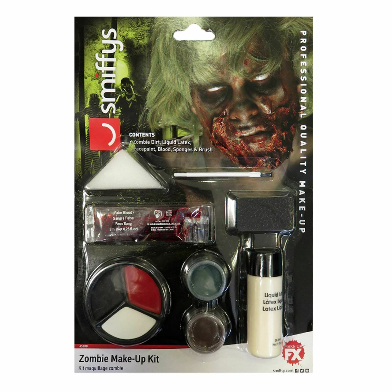 Zombie Makeup Kit By Bloody Mary - Halloween Costume Special Effects  Palette - Walking Dead FX Makeup Tools - 5 Crayons, Blood, Setting Powder,  4 Application Brushes, 1 Sponge - Carrying Case Included 