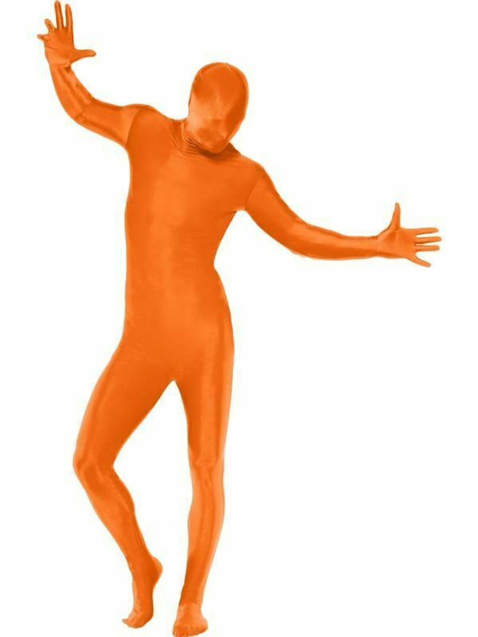 Mens Second Skin Orange Bodysuit Lycra Fancy Dress Party Costume