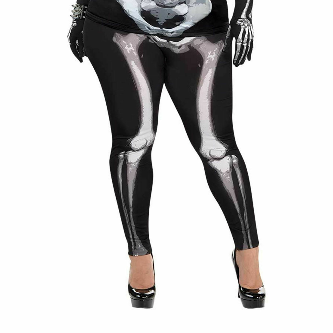 Ladies Black & Bones Skeleton Leggings - Plus Size - Fancy Dress VIP