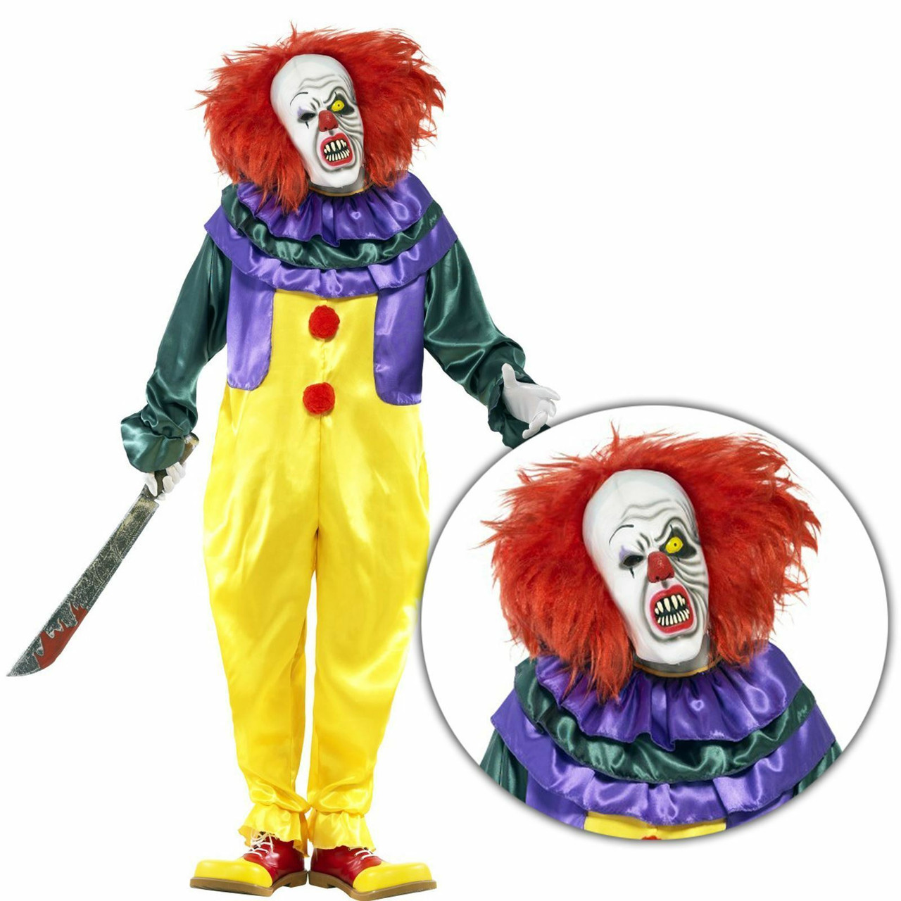Mens Evil Pennywise Killer Clown Halloween Costume with Mask - Fancy ...