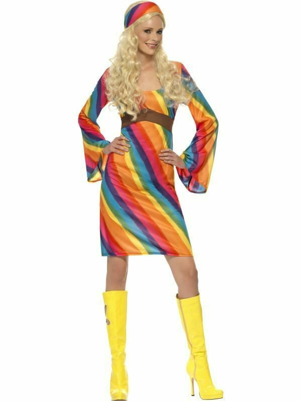 Ladies Rainbow Hippie Costume 60S 70S Womens Fancy Dress Hippy Party UK  16-18 - Fancy Dress VIP