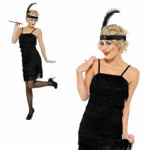 Femme 20s Black Flapper Dress Gatsby Fancy Dress Costume