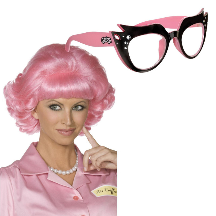 Frenchy Pink Wig Grease Glasses 