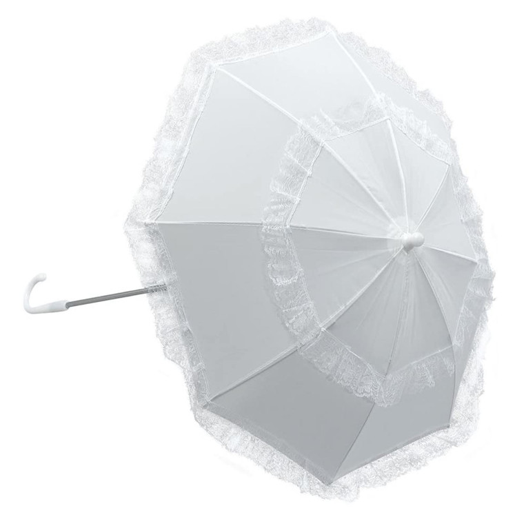 Ladies White Parasol with Lace Details Costume Prop