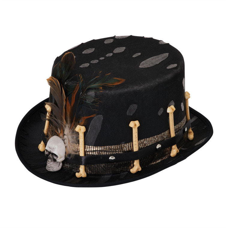 Voodoo Witch Doctor Skull & Bones Top Hat Costume Accessory