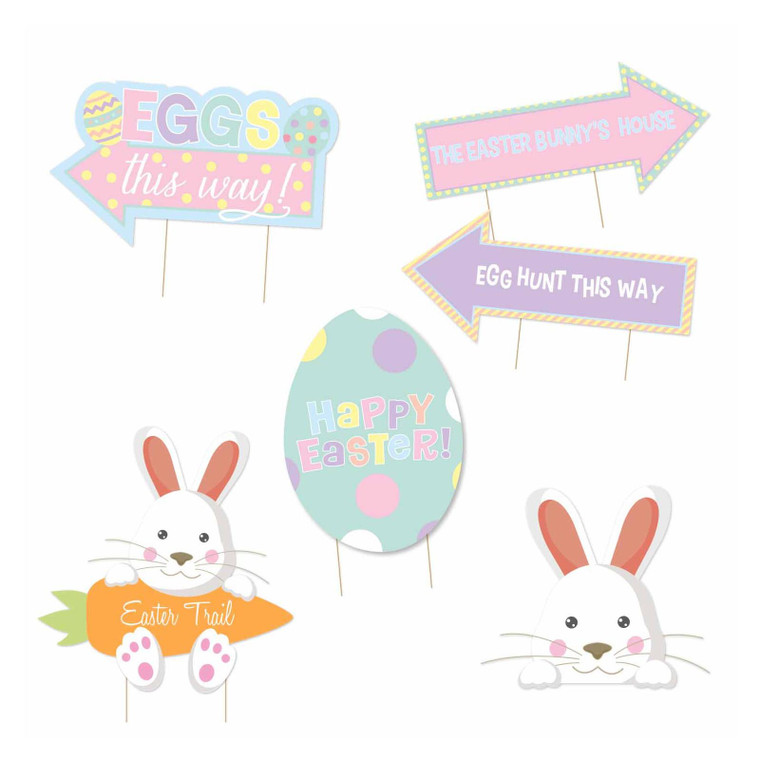 Easter Bunny Egg Hunt Trail Party Garden Lawn Signs 