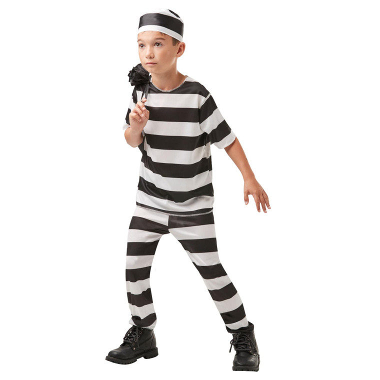 Kids Striped Prisoner Convict Costume with Hat