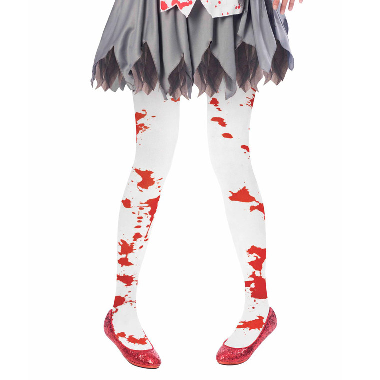 Girl's White Blood Splattered Halloween Costume Tights