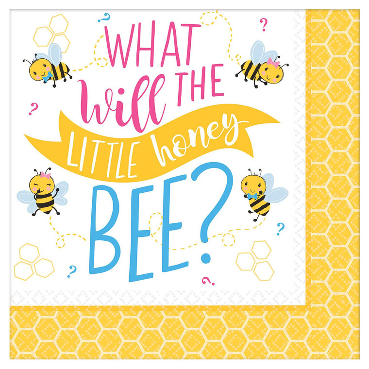 33cm What Will It Bee? Luncheon Gender Reveal Baby Shower Napkins