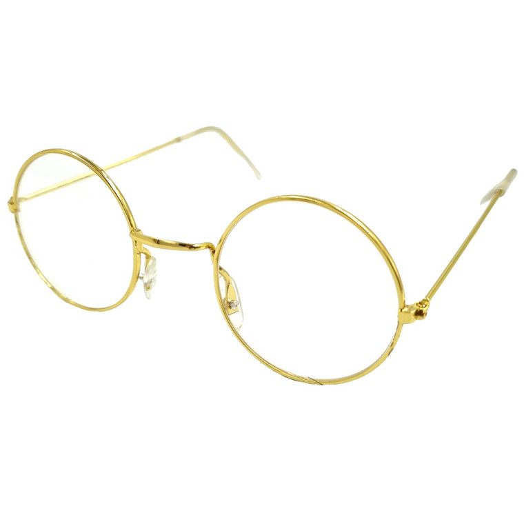 Adults Gold Metal Circle Santa Claus Accessory Glasses